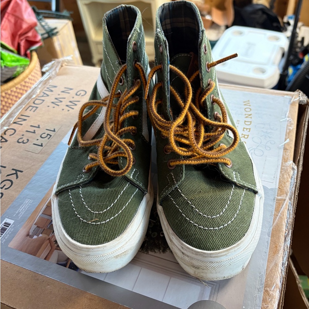 Vans Plaid High-Top Sneakers with Orange Laces